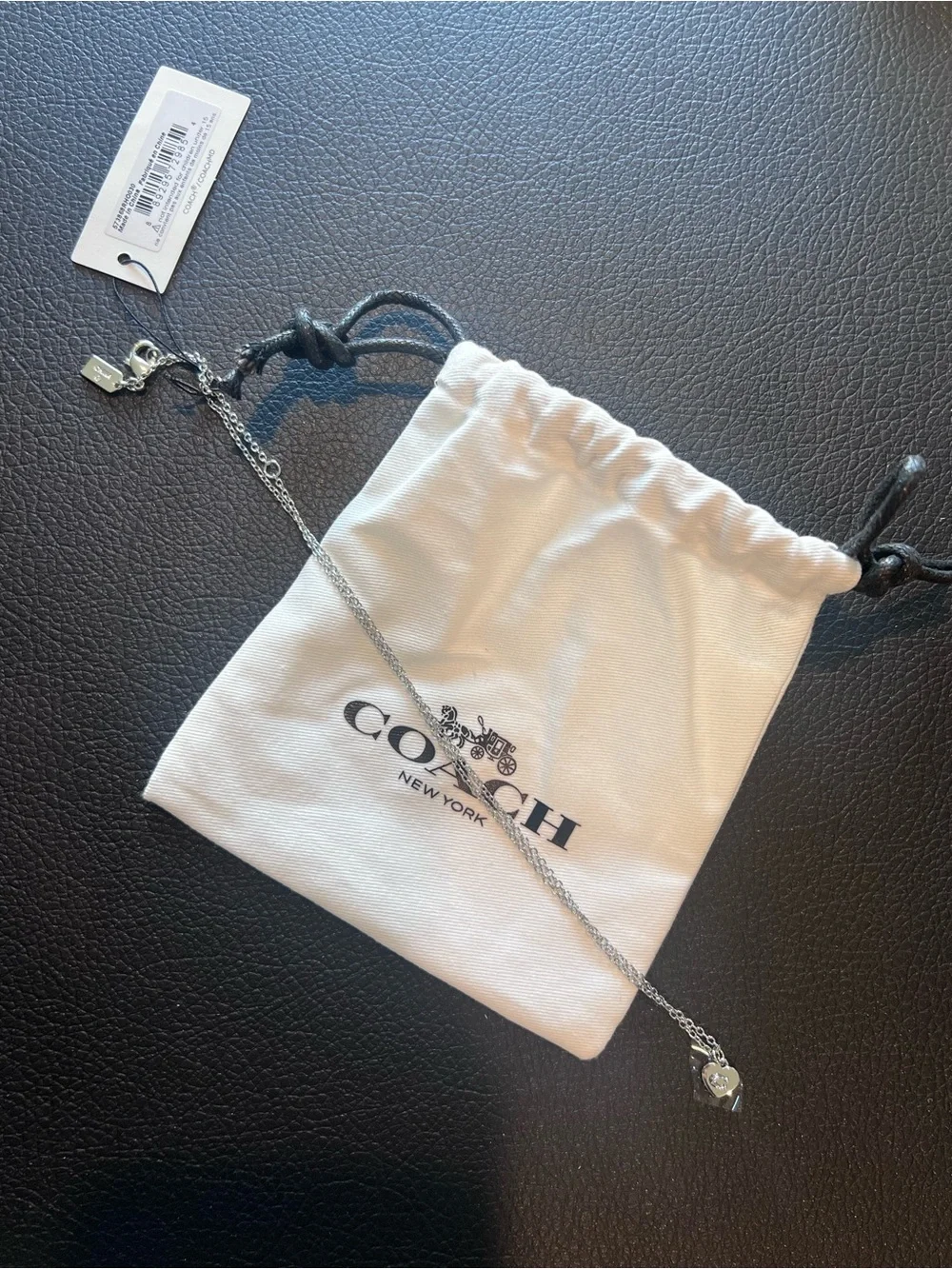Coach nwt silver Delicate Black Heart Pendant Necklace